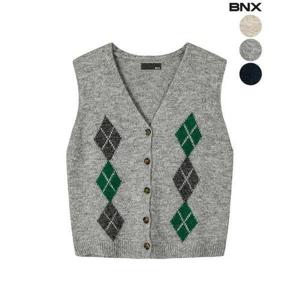 [BNX]브이넥 아가일 니트 조끼