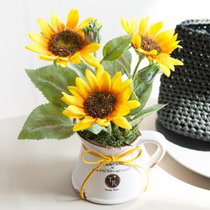 해바라기 조화 화분 티알포트 set 24cm 인테리어 꽃 테이블 장식 소품 금전화 풍수 행사 개업