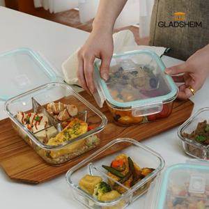 [GLADSHEIM] 글래즈하임 오븐 글라스 칸칸 스팀홀 밀폐용기 3P(2칸) GH-GLC111G3