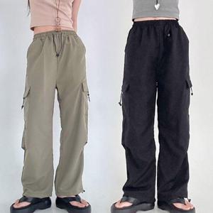 여자가을옷 여성 편안한 허리 밴딩 밑단 스트링 카고 팬츠