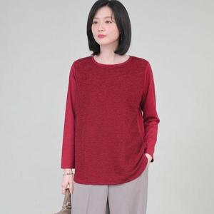 [애비뉴투지]엄마옷 도톰한 가로 플리츠 여성 봄 가을 간절기 긴팔 라운드 티셔츠 A09352 50대 60대