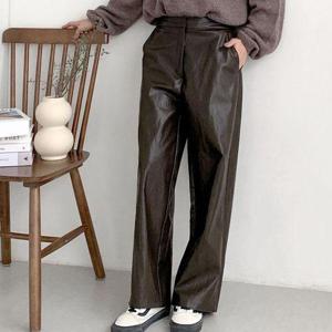 [옷자락]여자 가죽팬츠 스트레이트 밴딩 포켓 와이드 바지