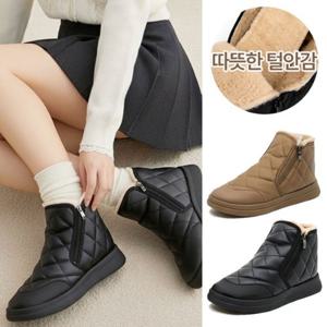 전체 털 안감 옆지퍼 패딩 부츠 앵클 발목 겨울 퍼 내피 중년 여성 신발 양쪽 지퍼 숏 미니 방한 JW011