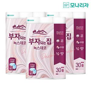 [모나리자]부자되는집 녹스데코 3겹 30M 30롤 3개 총90롤 화장지