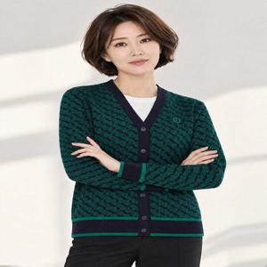 [크로커다일레이디]기하학 여성 V넥 니트 가디건 CLDWSW209
