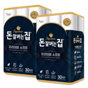 [삼정펄프] 돈잘버는집 프리미엄 소프트 3겹 25m 화장지 30롤x2 (60롤)/천연펄프/롤휴지/집들이선물