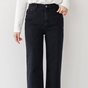여성 코튼 기모 일자 블랙진 데님 팬츠