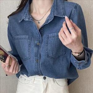 루즈핏 여성 데님 셔츠 청 여성 빈티지 셔츠 데일리 청남방 WFNZ7OF