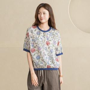 엄마옷 마담4060 [내추럴포엠]꽃나염 배색티셔츠 -QTE2607033-