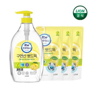 [참그린]참그린 구연산 뽀드득 주방세제 레몬 1kg용기x1개+1.2L리필x3개