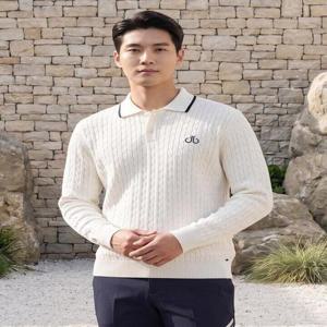 [드루골프][드루골프] 남성 에센셜 케이블 카라 니트_화이트