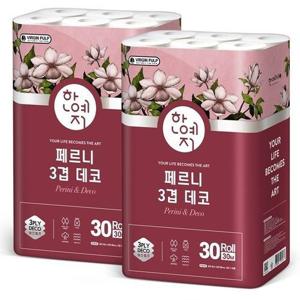 [한예지][한예지][S] 한예지 페르니데코 천연펄프 화장지 3겹 30M 30롤 2팩_717024