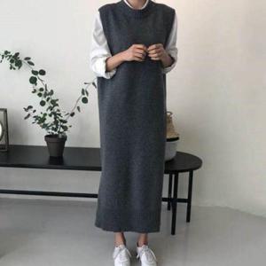 원피스 OPS 데일리 패션 밑단 절개 라운드넥 롱 니트 조끼