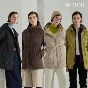 [안지크]26FW 웨이브 퀼팅 후드 하프 점퍼 1종
