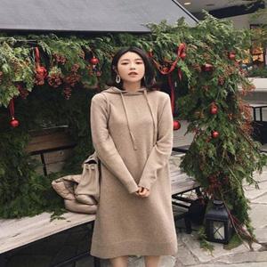 3컬러 니트 후드 롱원피스 니트원피스 데일리 원피스
