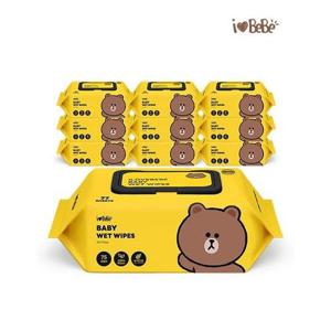 [아이러브베베]라인프렌즈 브라운 레이온100% 75g 77매 10팩 캡형 아기물티슈
