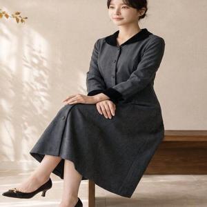 [디얼마미][디얼마미] 로얄 배색 카라 원피스 /마담 미시 중년 여성 빅사이즈 40대 50대
