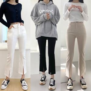 ★2종 세트★ 슬릿 스판 앞트임 부츠컷 팬츠_1061