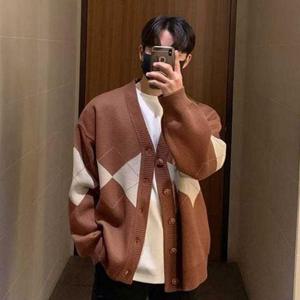 루즈핏 남성 가디건 아가일 남자 가디건 니트 간절기 WFLPP5U