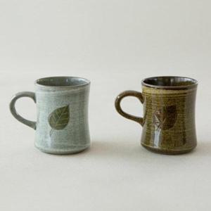 이천도자기 나뭇잎 상감 일자 머그 340ml 도자기 물컵 홈카페 선물용 WFLSJ7S