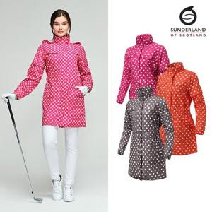 선덜랜드 여성 최고급 완벽방수 심실링처리 도트무늬 소매탈부착 레인코트/사파리비옷 16412RC22