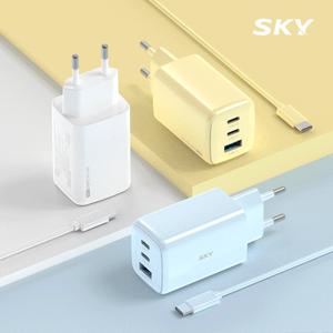 ★어댑터+케이블 set★ 스카이 필 GaN 65W PD 4세대 멀티 3포트 초고속 충전기+CtoC 케이블 GaN65X