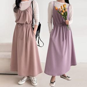 프롬하트  여성 빅사이즈 라일락 뷔스티에 롱원피스