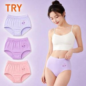 [트라이]TRY 트라이 여성 순면100 퀸스포인티 삼각팬티 유색 3매세트 국내생산 엄마팬티