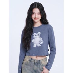 [피지컬 디파트먼트]스프레이 베어 크롭 티셔츠 블루 PD08LS0169BL