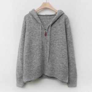 [샵앤][샵앤] 여성 간절기 알파카 후드 베이직 가디건 SIU-WCD-3687-그레이