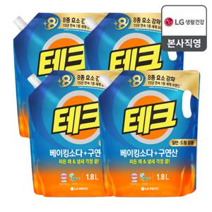 테크 베이킹소다+구연산 액체세제 일반 드럼 겸용 리필 1.8L x 4개