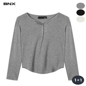 [비엔엑스](1+1) 단추 골지 긴팔 티셔츠