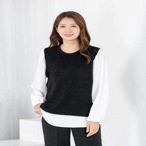 [모슬린]엄마옷 블라우스 조끼배색 셔링 빅사이즈 609FGH224 마담/중년여성/빅사이즈/50대/60대