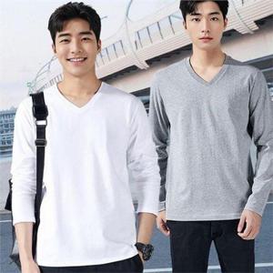 남성긴팔티셔츠 루즈핏 브이넥 티셔츠 레이어드 남성 긴 팔 무지티셔츠 데일리