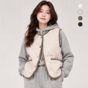 여성 코듀로이 배색 다이아 퀼팅 경량 조끼 D26V491