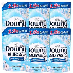 다우니 초고농축 섬유유연제 실내건조 코튼 앤 프레시 비누 1.35L 리필x6개 드럼일반겸용