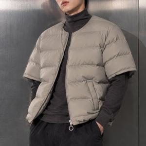 남여공용 데일리 라운드넥 퀄팅 반팔 패딩 집업 점퍼