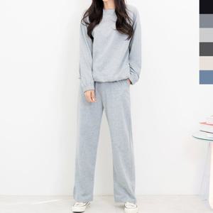 블레오 여성 봄 가을 무지 맨투맨 와이드 팬츠 세트