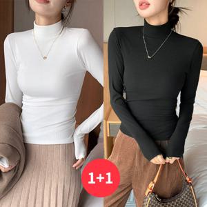 나바바 / NT2841 여성 1 + 1 데일리 골지 반폴라 긴팔 티셔츠