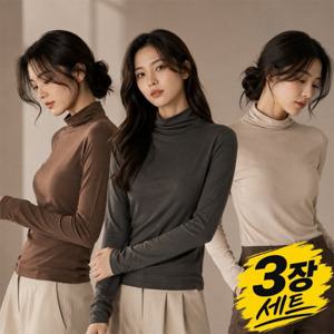 [3장세트] 여성 소프트 스판 반폴라 긴팔 티셔츠 A23T403