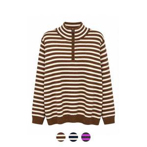 [꼼빠니아][꼼빠니아] 반집업 스트라이프 니트티_CADW0-WSL400