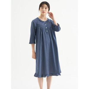 [메이플라워]네이비ST 여성 7부 순면 잠옷 원피스