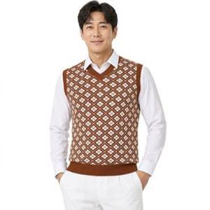 [패션플러스][파파브로]남성 울혼방 격자 골프 간절기 니트베스트 LB-VEW-2211