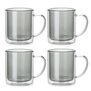 더블월 이중 내열 유리컵 4P 세트 그레이 300ml 머그컵 유리잔