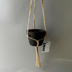 행잉 타공 블랙 토분 13cm - 천연 마끈고리 포함 걸이화분