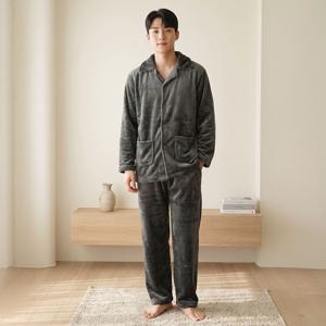 남자 멜로우 밍크 카라넥 파자마 잠옷세트