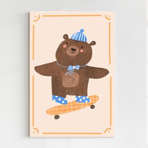 작은방 꾸미기 곰 동물 일러스트 그림 포스터 인테리어 액자_스케이트보드