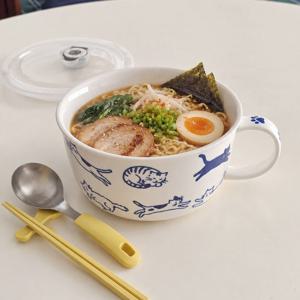 야옹 라면기 도자기 그릇 전자레인지 손잡이 계란찜 밀폐 용기
