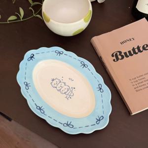 블루리본 애옹이 아이스크림 오발접시 고양이 브런치 디저트 타원 플레이트 24cm