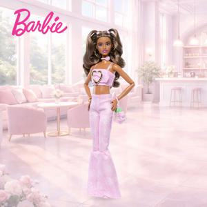 BARBIE 디럭스 스타일 핑크 데님 플레어 팬츠 레트로 시크 바비인형